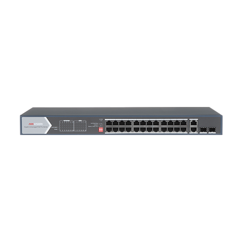 Switch 24 porturi PoE, 370W, uplink 2x SFP + 2x RJ-45 Gigabit - HIKVISION DS-3E0528HP-E